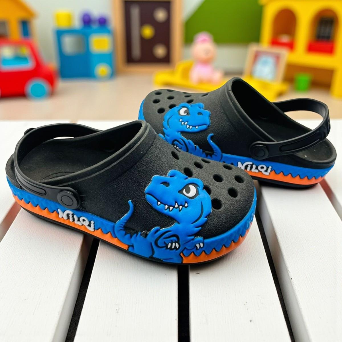 Sandália Infantil Babuche Nilqi Dinossauro Azul Preto 3