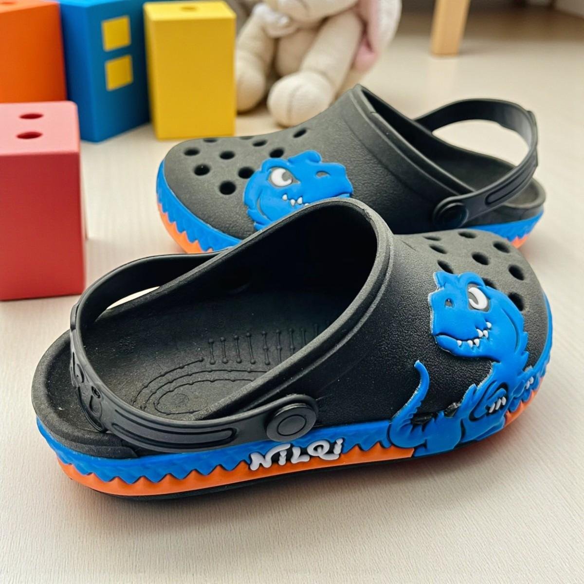 Sandália Infantil Babuche Nilqi Dinossauro Azul Preto 4