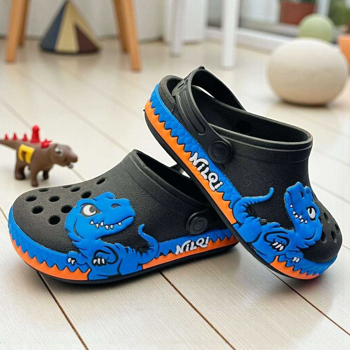 Sandália Infantil Babuche Nilqi Dinossauro Azul Preto 5