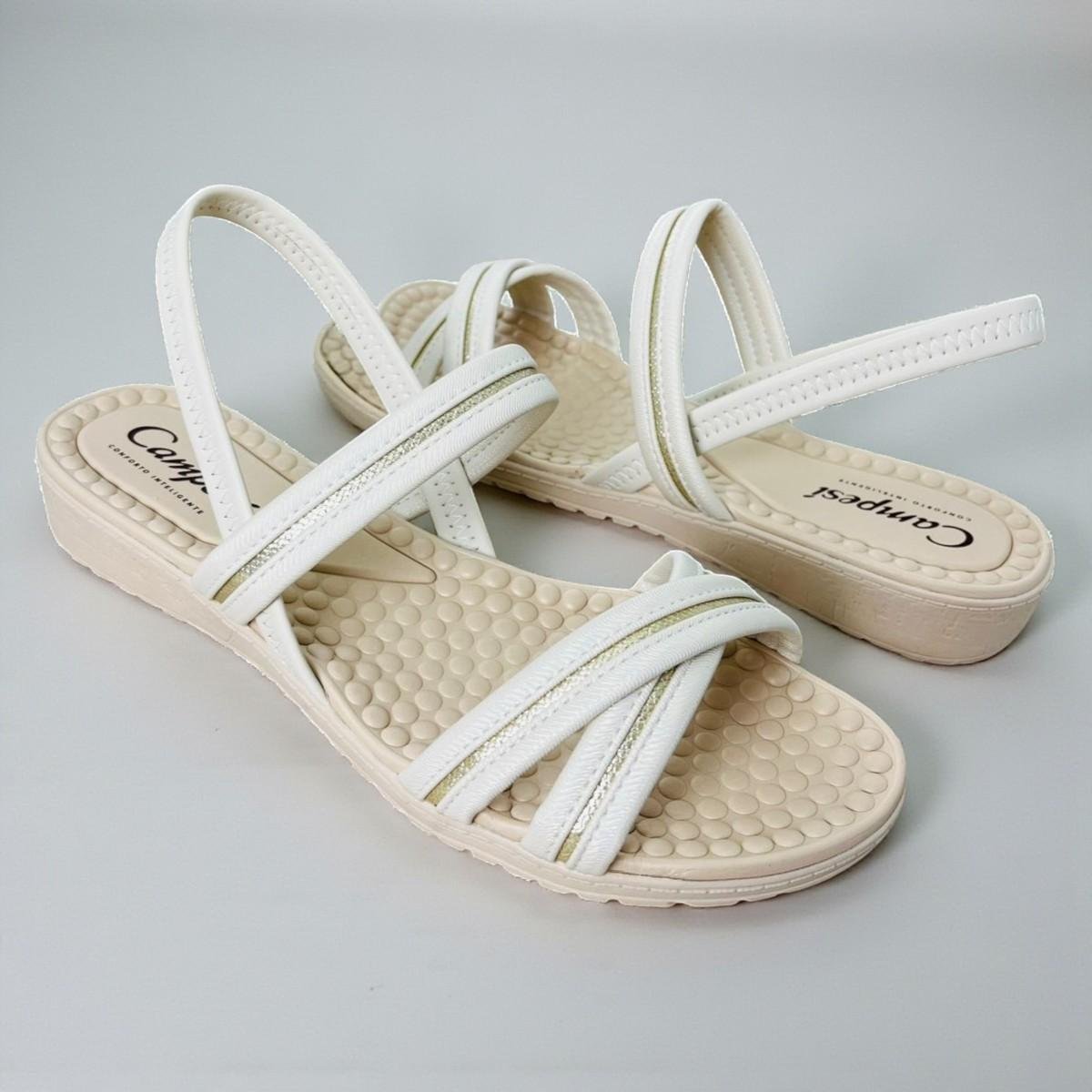 Sandalia Feminina Conforto Ortopédica Anabela Campesi Bege 3