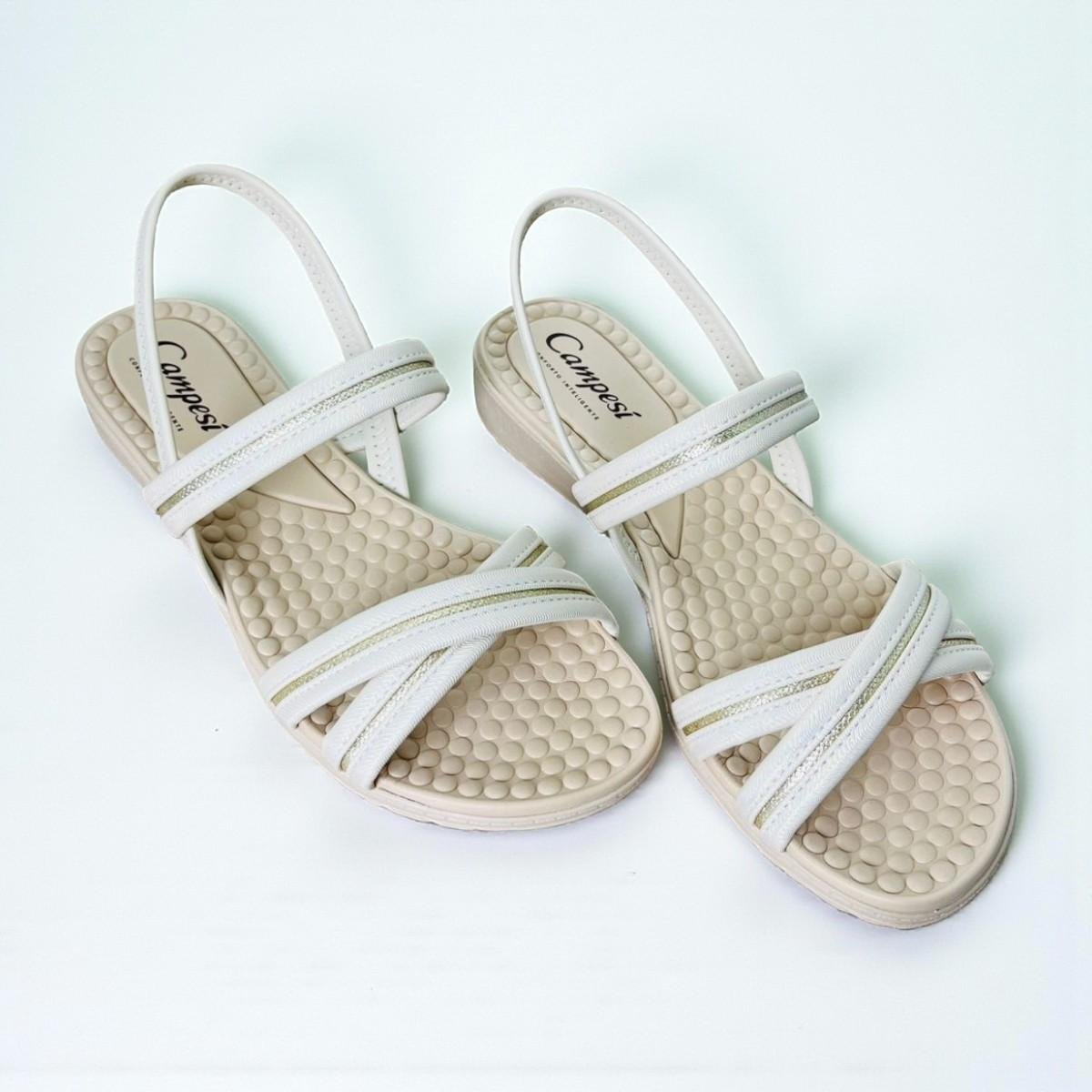 Sandalia Feminina Conforto Ortopédica Anabela Campesi Bege 5