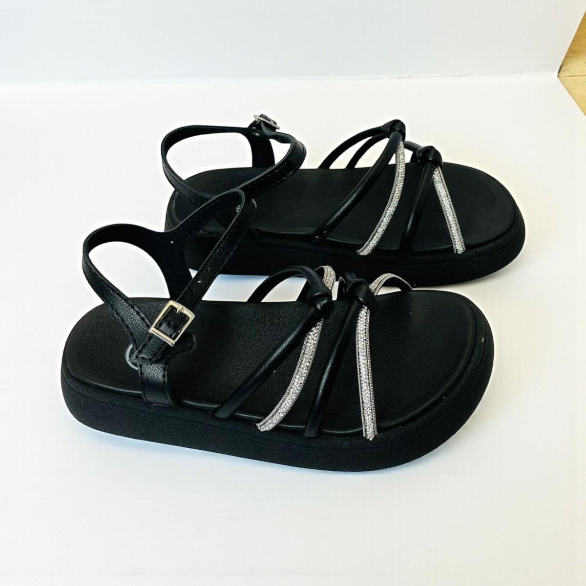 Sandália Molekinha Infantil Meninas com Tiras Brilhantes Preto 2