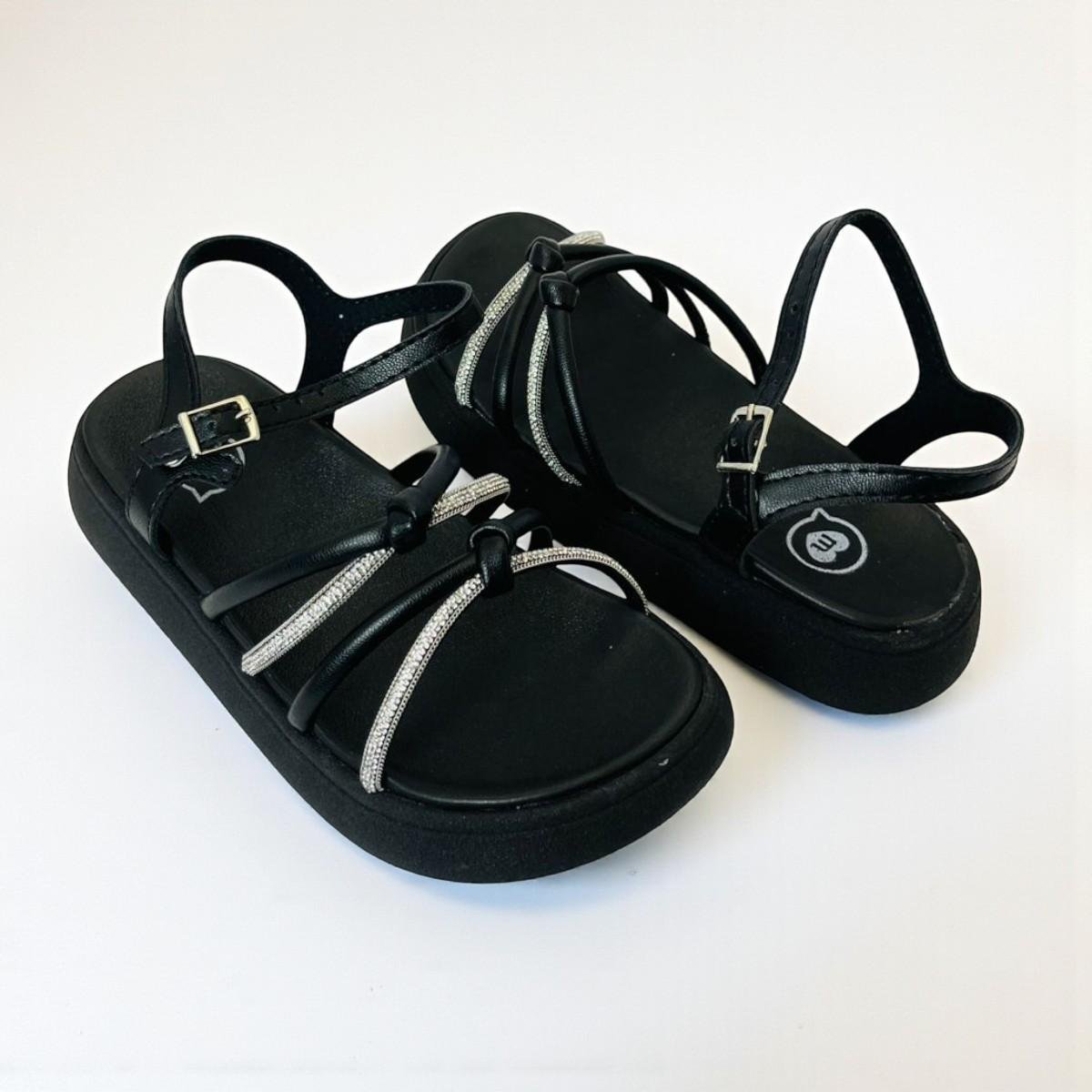 Sandália Molekinha Infantil Meninas com Tiras Brilhantes Preto 5