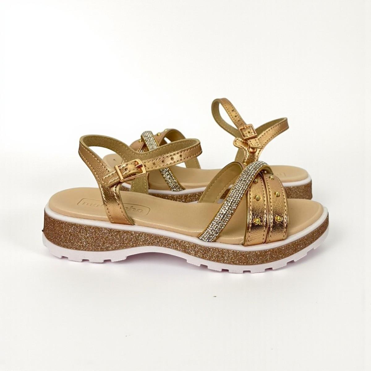 Sandália Molekinha Meninas Metalizado Com Brilhos Rose Gold 2