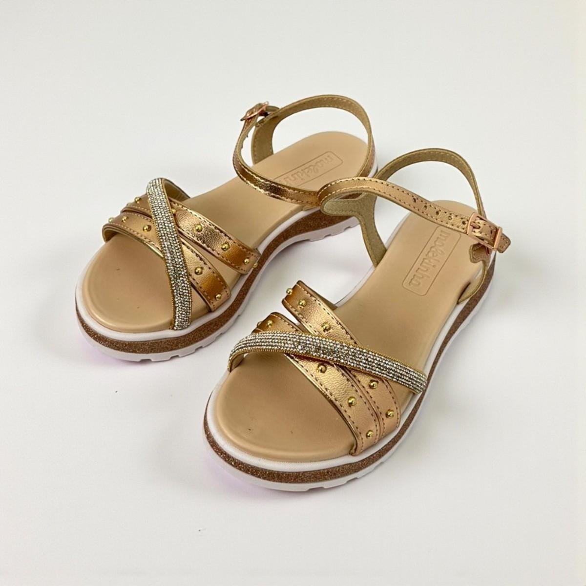 Sandália Molekinha Meninas Metalizado Com Brilhos Rose Gold 3