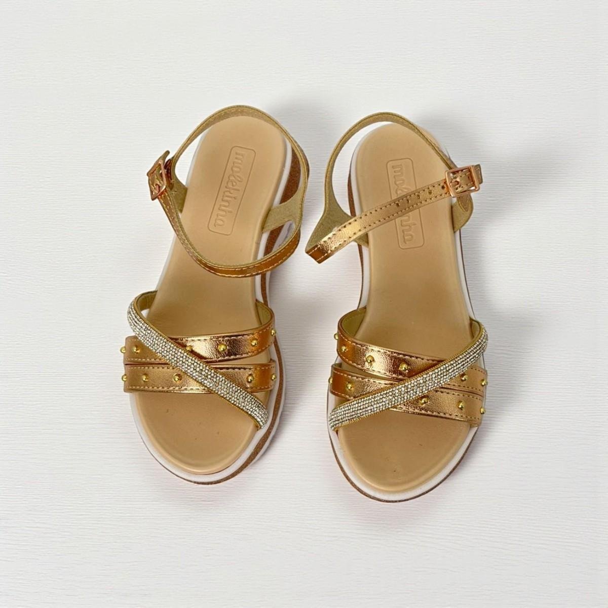 Sandália Molekinha Meninas Metalizado Com Brilhos Rose Gold 4