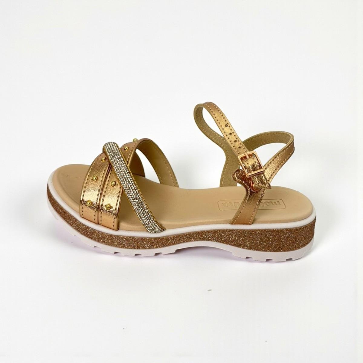 Sandália Molekinha Meninas Metalizado Com Brilhos Rose Gold 5