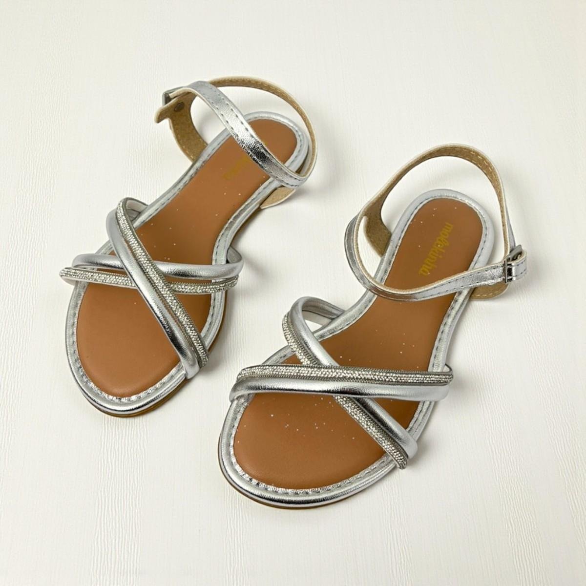 Sandália Infantil Molekinha Metalizada com Tiras Cruzadas Prata 2