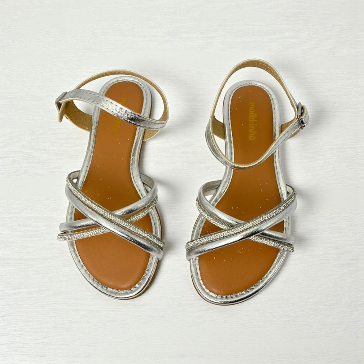 Sandália Infantil Molekinha Metalizada com Tiras Cruzadas Prata 3