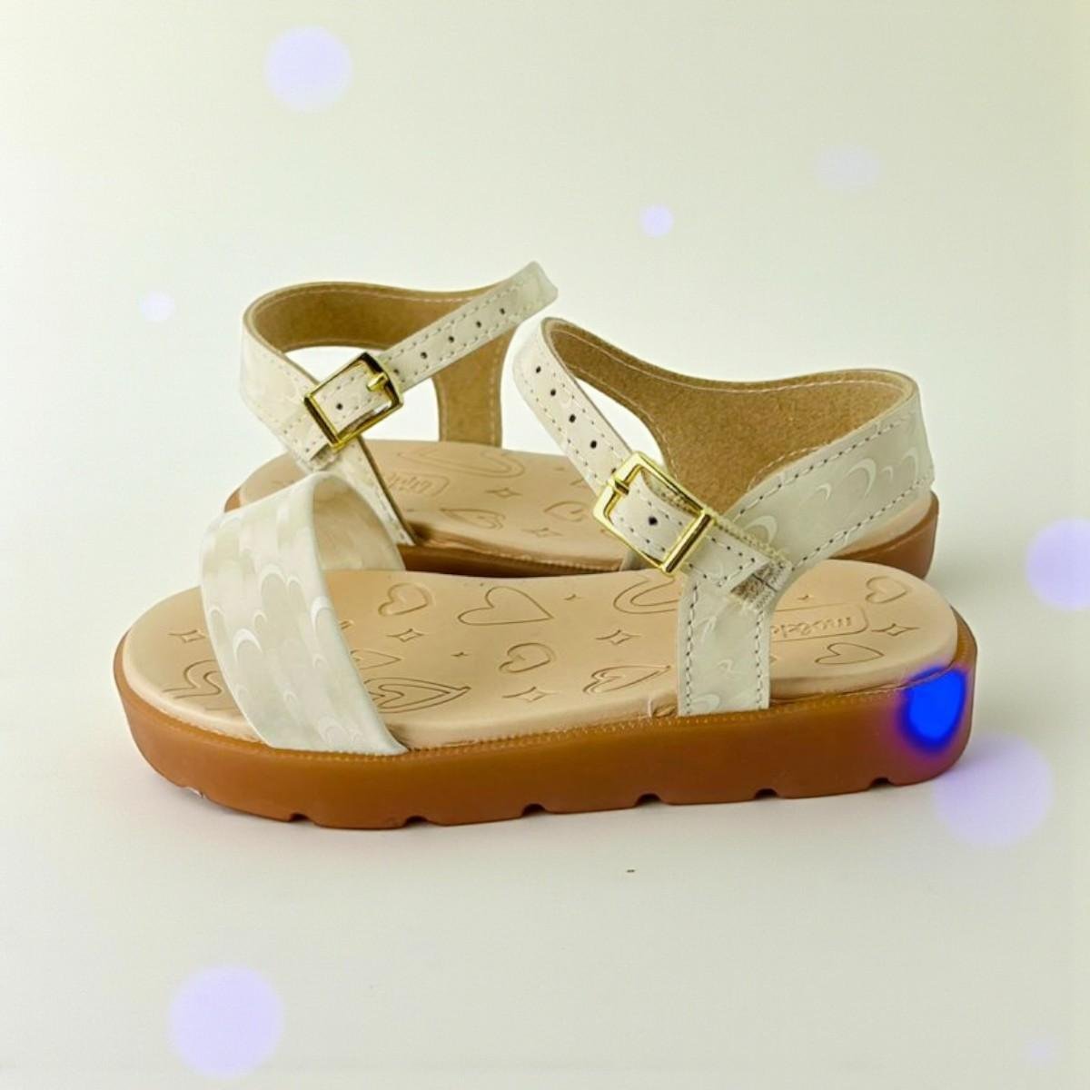 Sandália Molekinha Infantil Meninas Com Led Off White 6