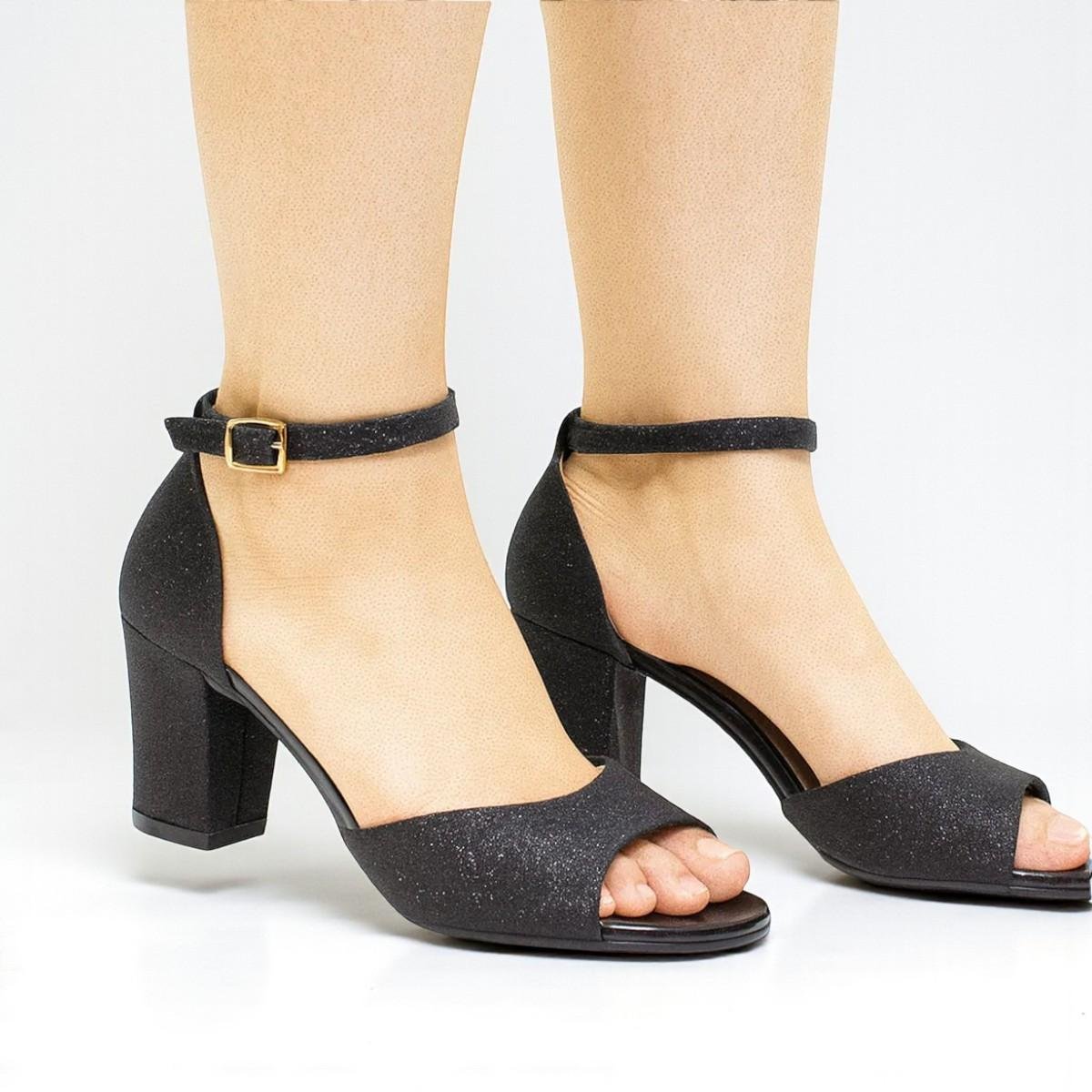 Sandália Feminina Glitter Vizzano Salto Médio Preto 6