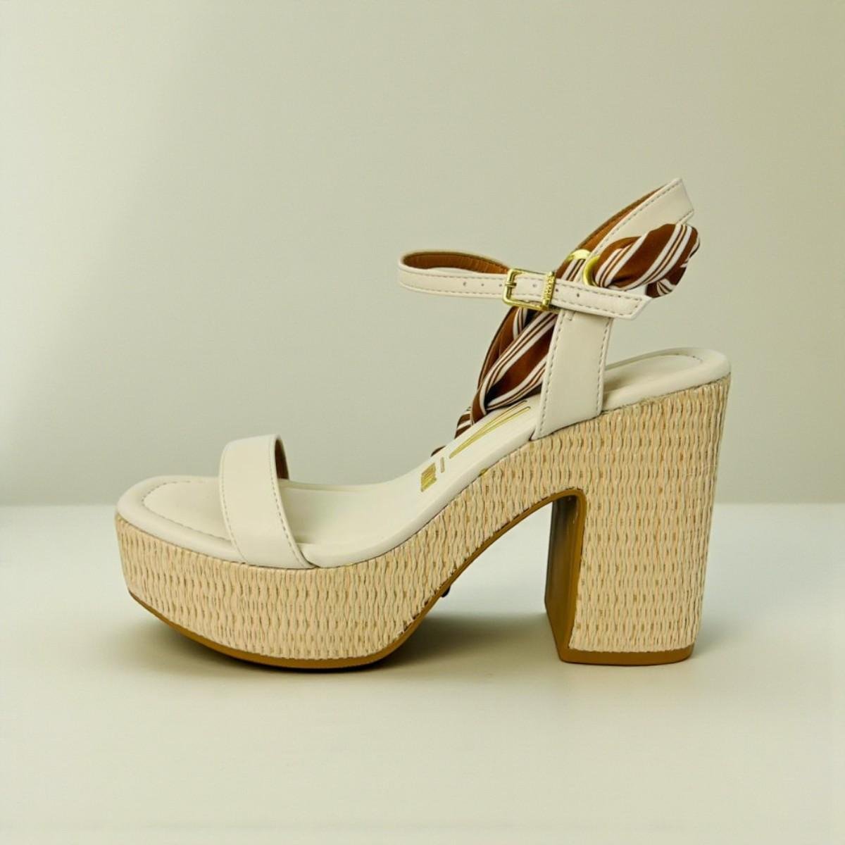 Sandália Feminina Anabela Salto Bloco Vizzano Lenço Viena Off White 4