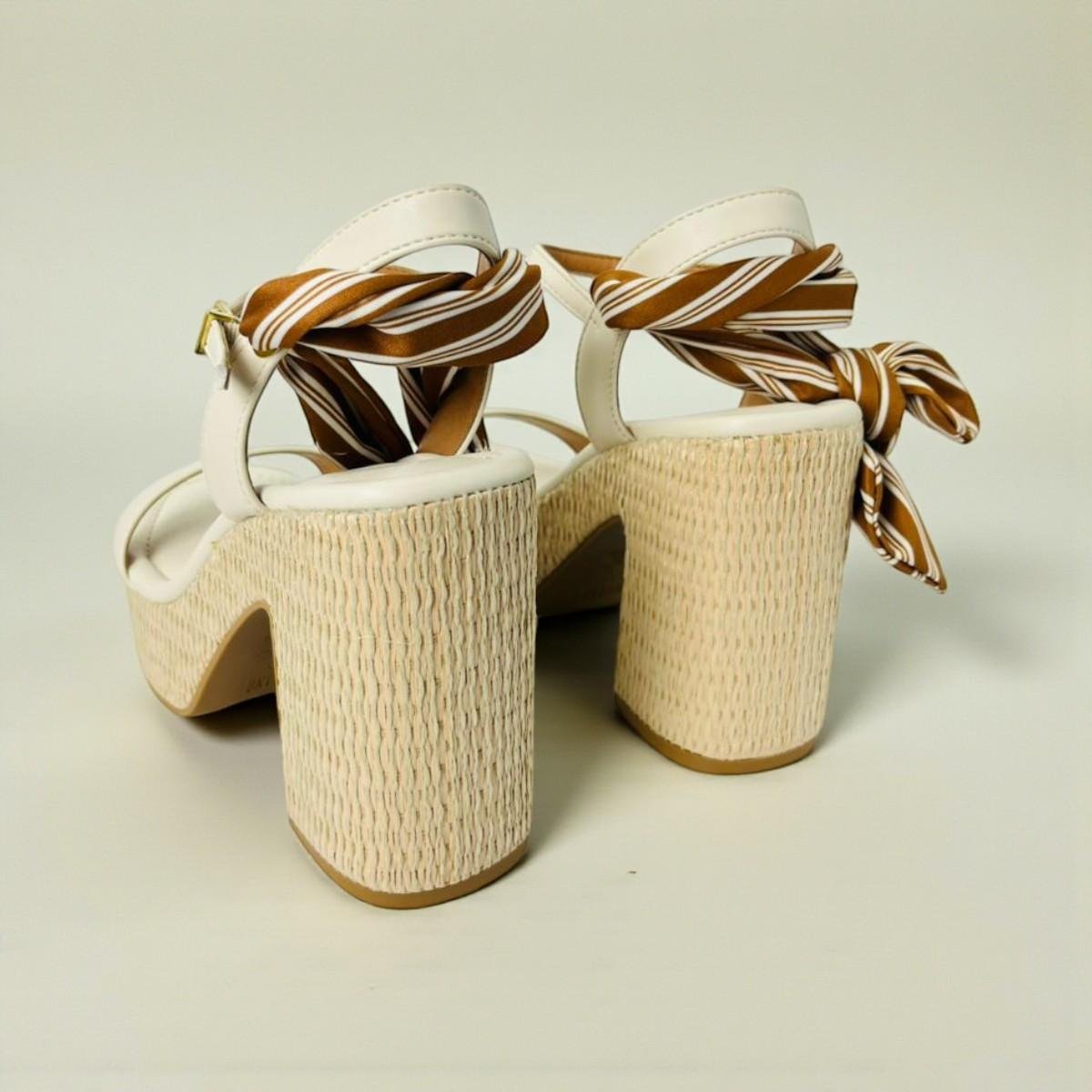 Sandália Feminina Anabela Salto Bloco Vizzano Lenço Viena Off White 5