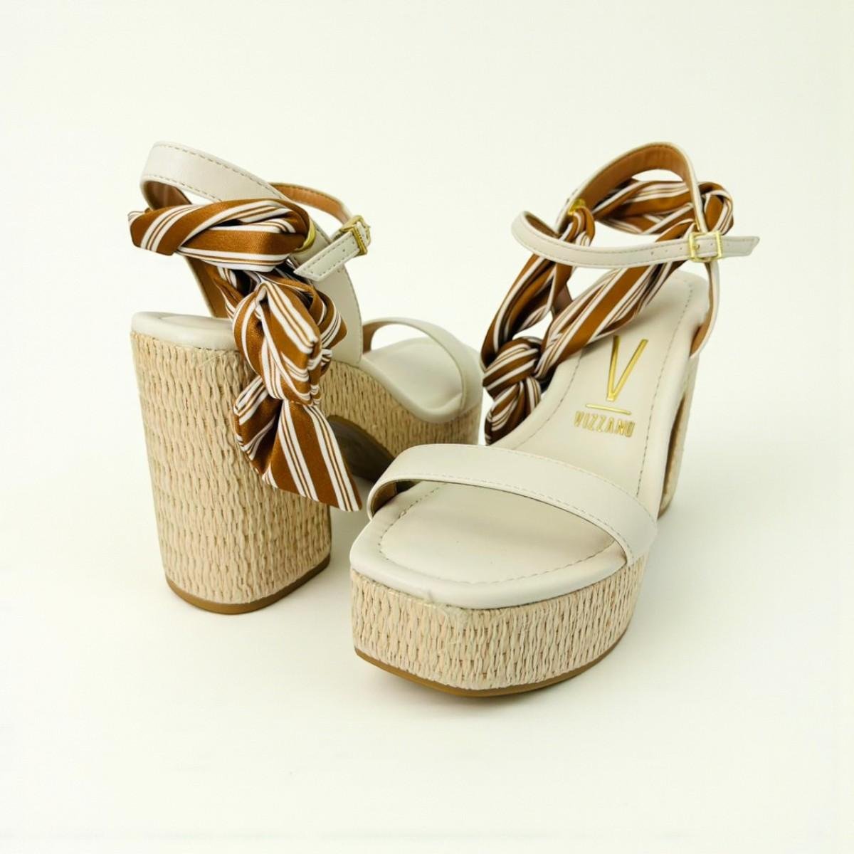 Sandália Feminina Anabela Salto Bloco Vizzano Lenço Viena Off White 6