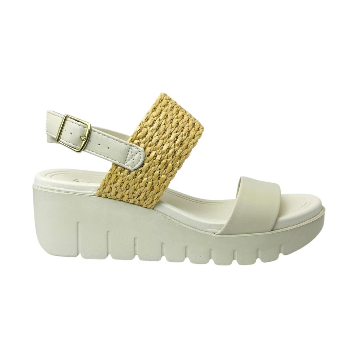 Sandália Feminina Moleca Estilosa com Detalhe em Palha e Fivela