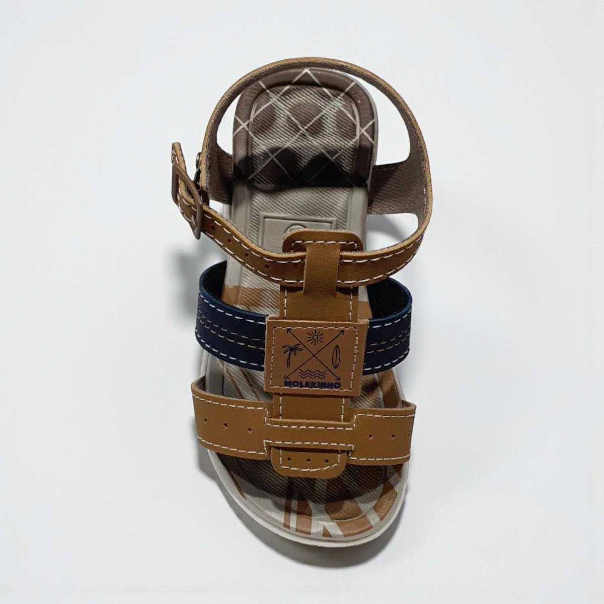 Sandália Infantil Rustico Meninos Conforto Molekinho Caramelo/Azul Marinho 2