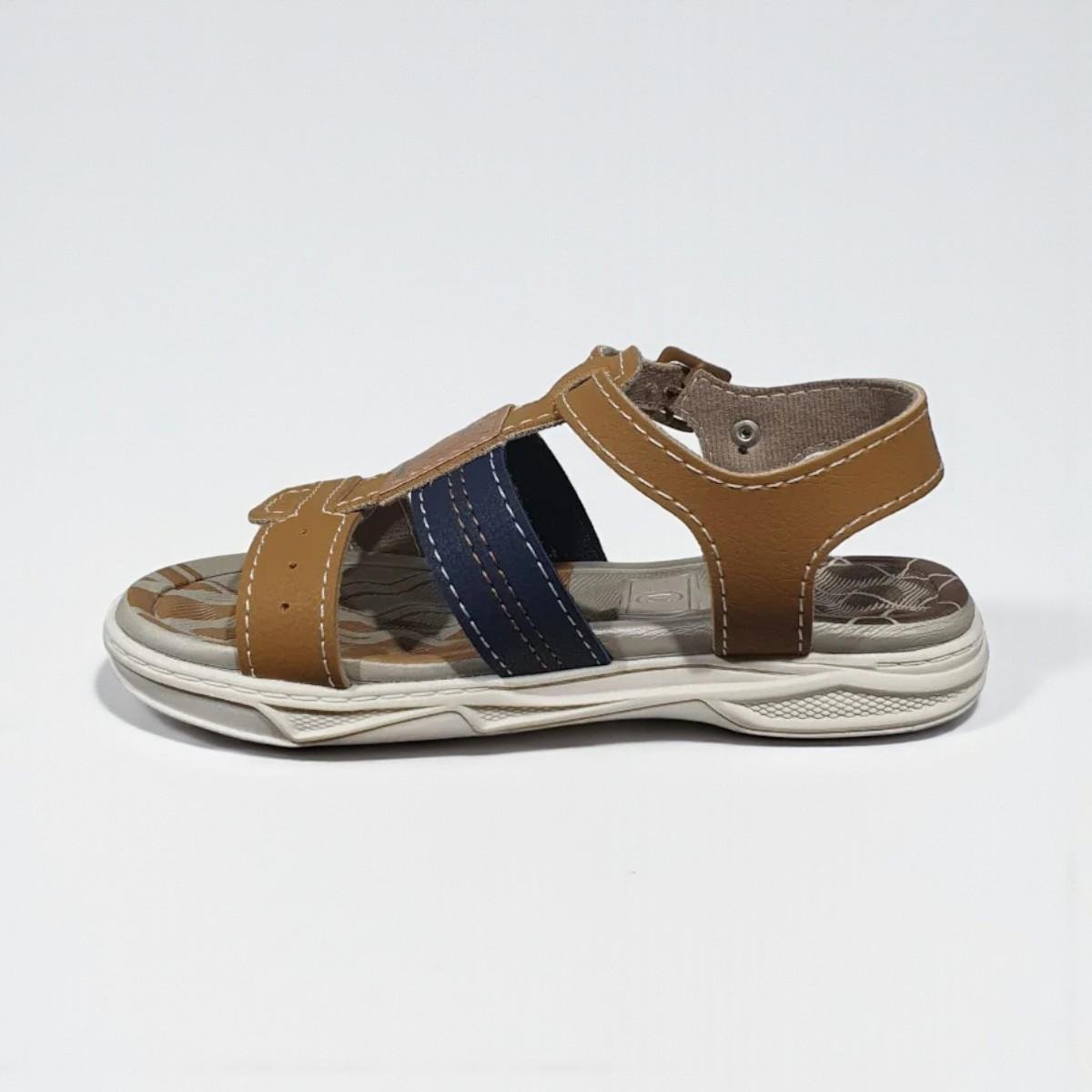 Sandália Infantil Rustico Meninos Conforto Molekinho Caramelo/Azul Marinho 4