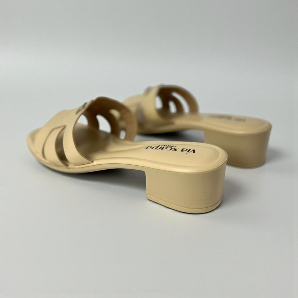 Tamanco Via Scarpa Feminino Salto Bloco Elegante Bege 2