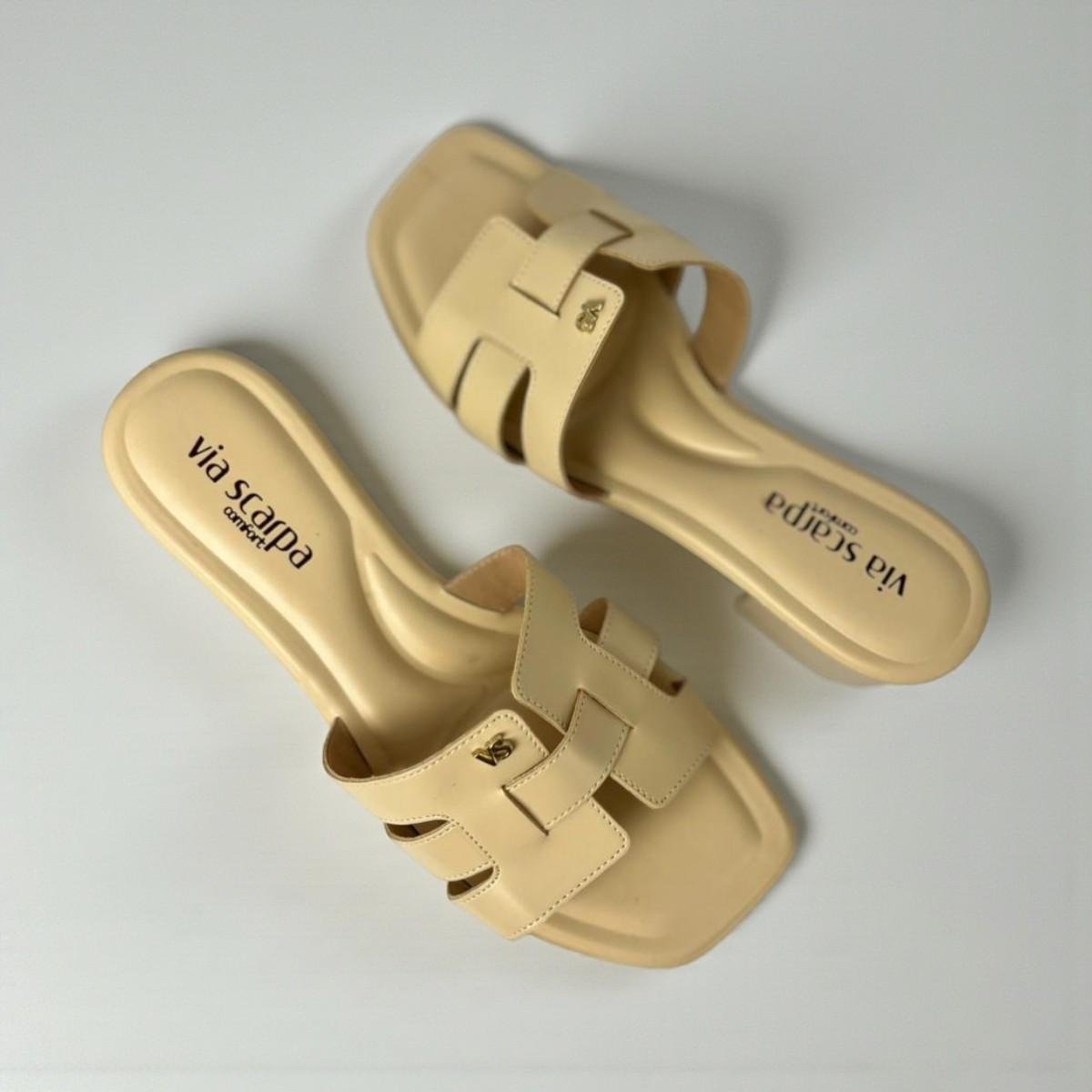 Tamanco Via Scarpa Feminino Salto Bloco Elegante Bege 3