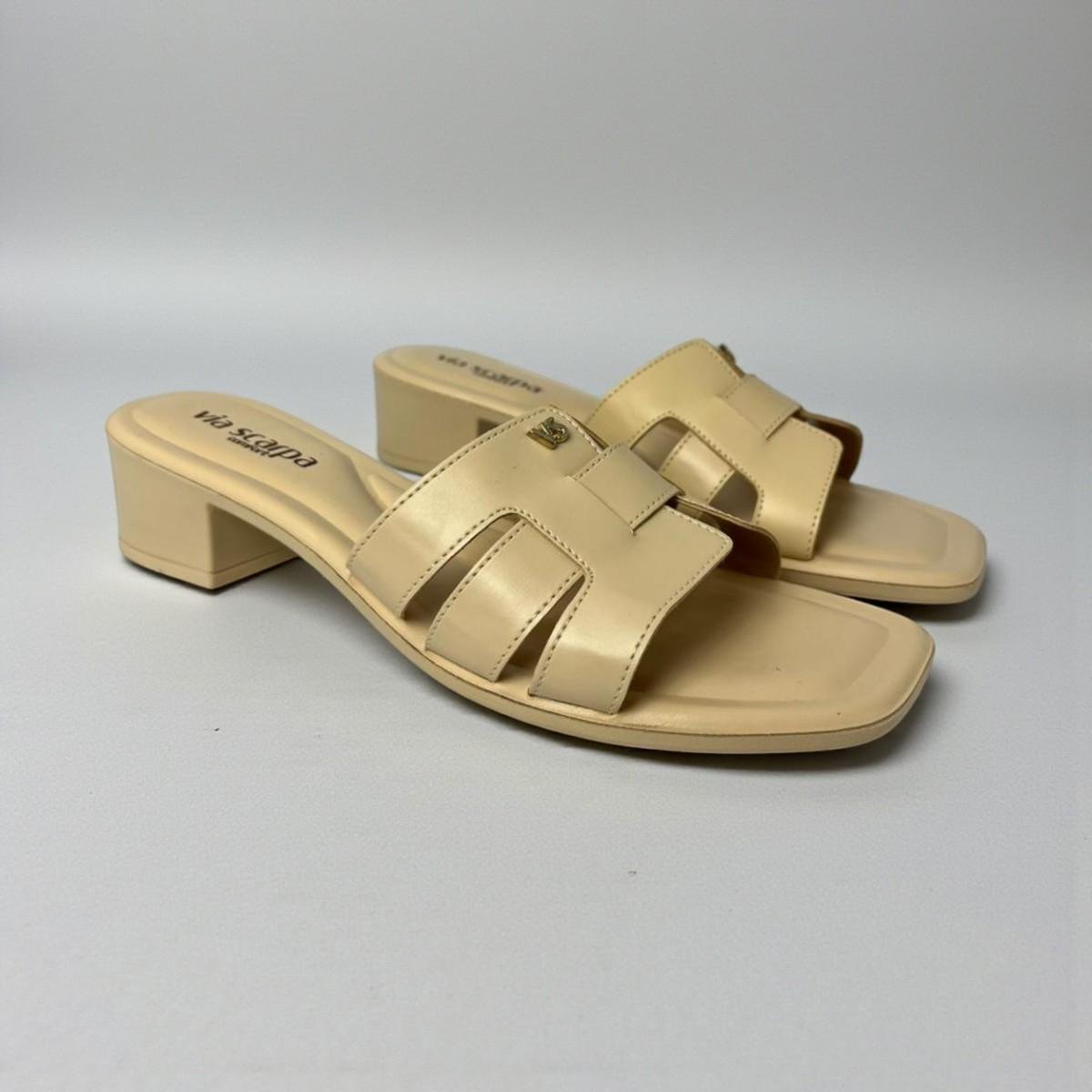 Tamanco Via Scarpa Feminino Salto Bloco Elegante Bege 4