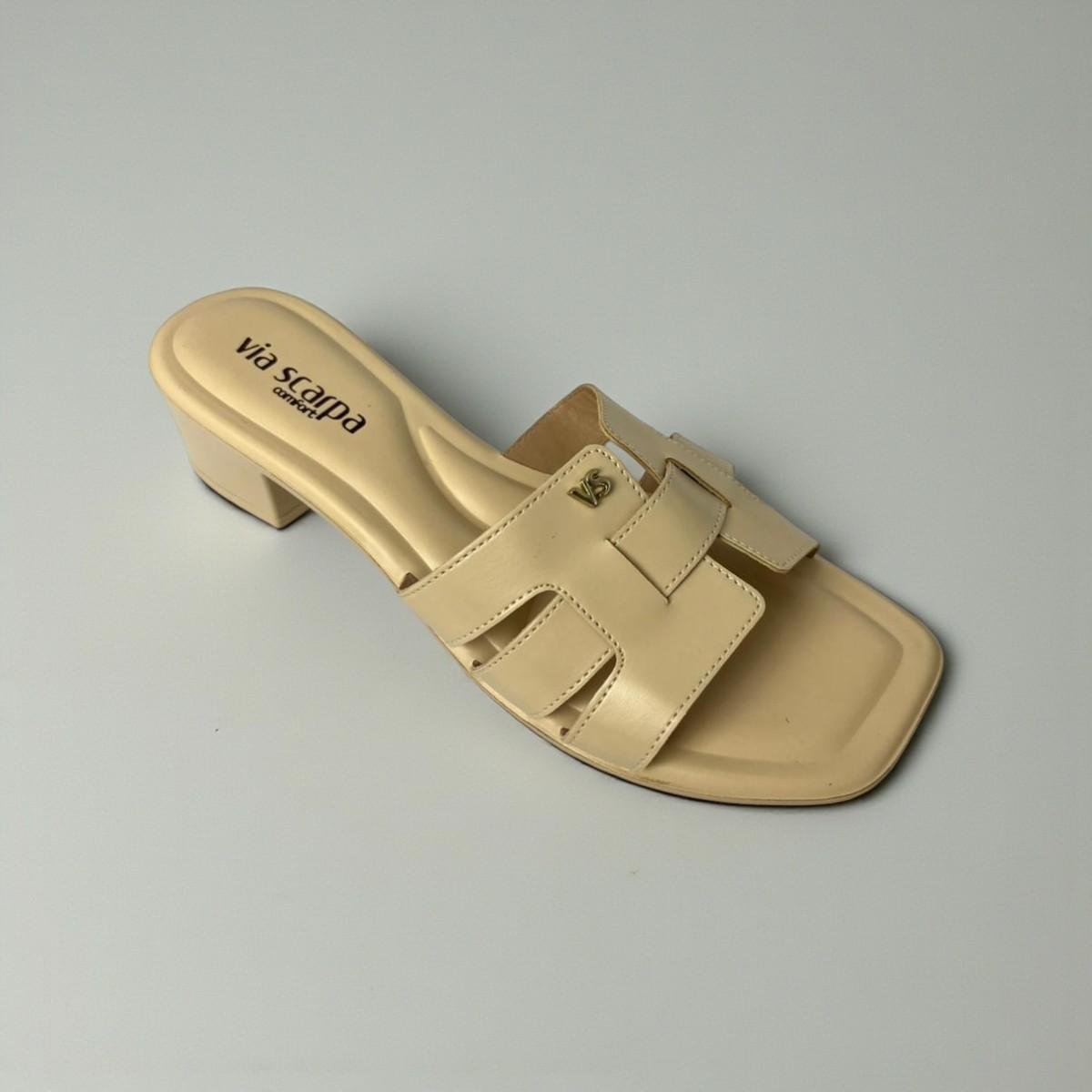 Tamanco Via Scarpa Feminino Salto Bloco Elegante Bege 5