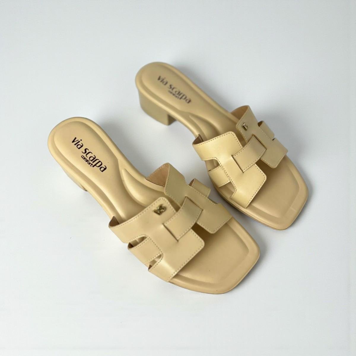 Tamanco Via Scarpa Feminino Salto Bloco Elegante Bege 6