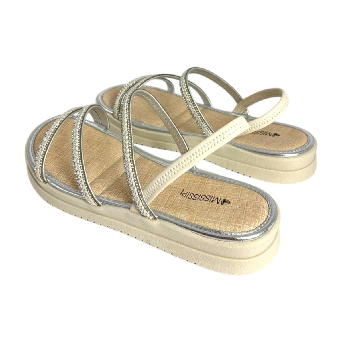 Sandália Mississipi Flatform Feminino Tiras Decorativas Off White/Prata 3