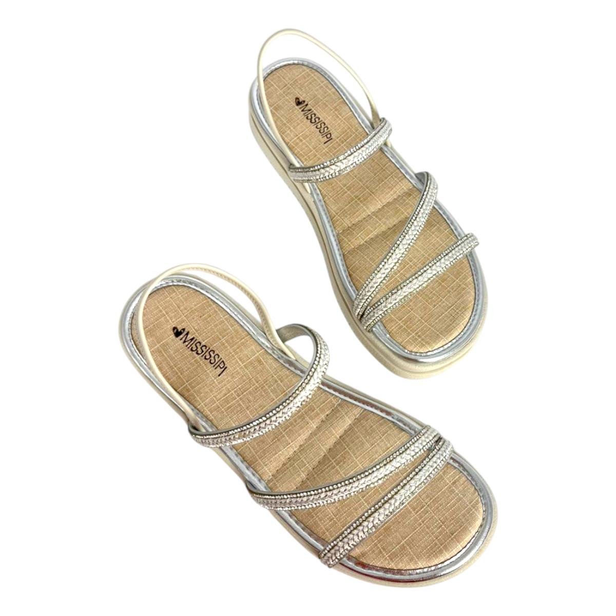 Sandália Mississipi Flatform Feminino Tiras Decorativas Off White/Prata 4