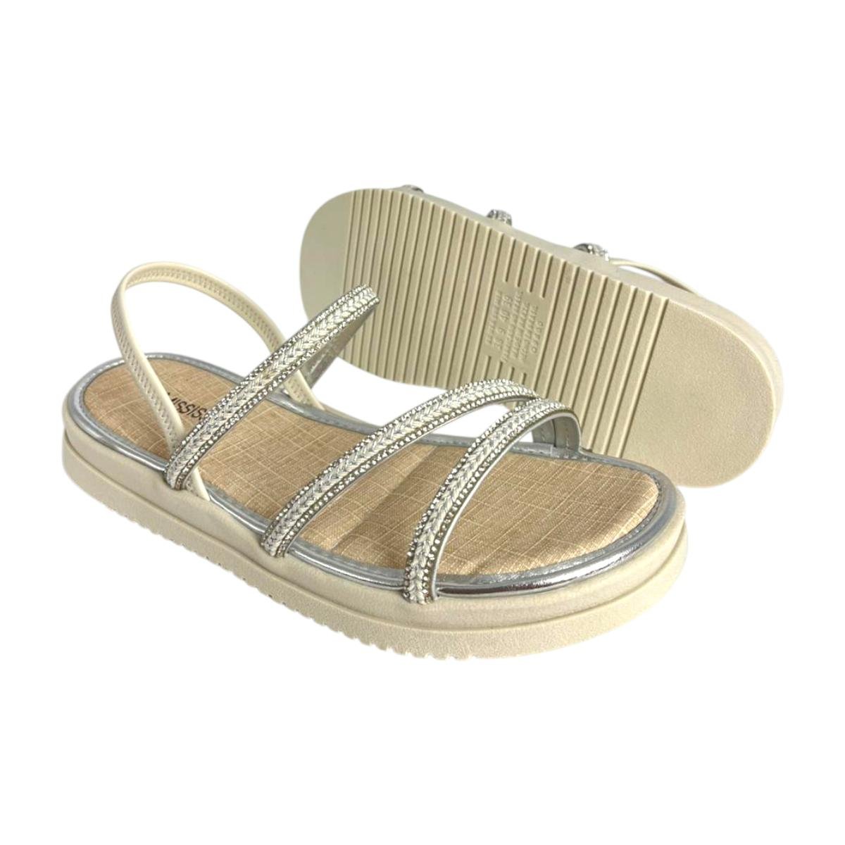 Sandália Mississipi Flatform Feminino Tiras Decorativas Off White/Prata 5