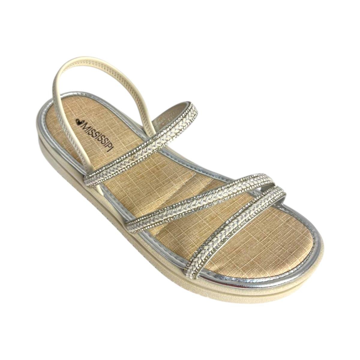 Sandália Mississipi Flatform Feminino Tiras Decorativas Off White/Prata 6