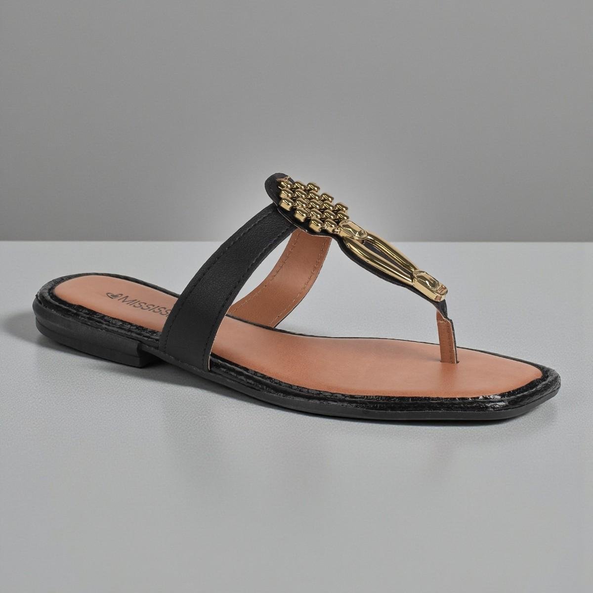 Tamanco Mississipi Rives com Detalhe Dourado Preto 2