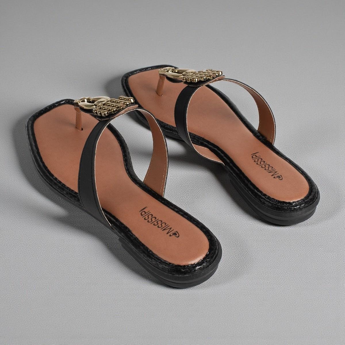 Tamanco Mississipi Rives com Detalhe Dourado Preto 6