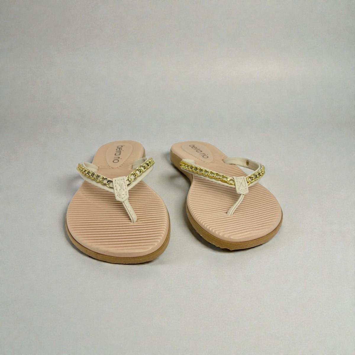 Tamanco Feminino Beira Rio Napa Turim Super Conforto Off White/Dourado 2