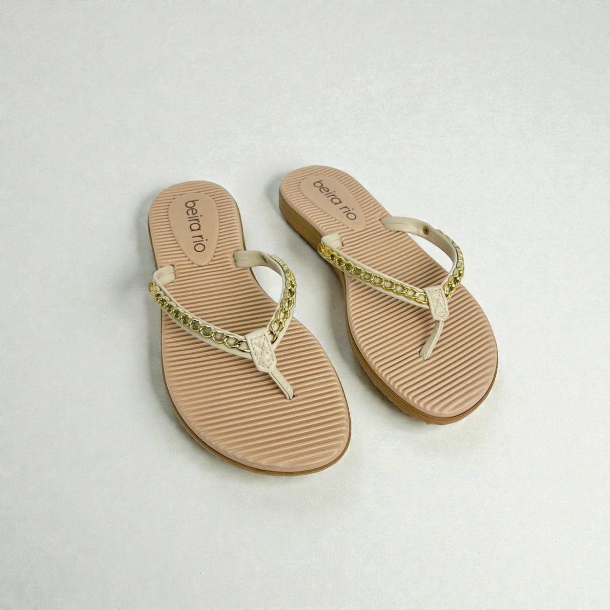 Tamanco Feminino Beira Rio Napa Turim Super Conforto Off White/Dourado 3