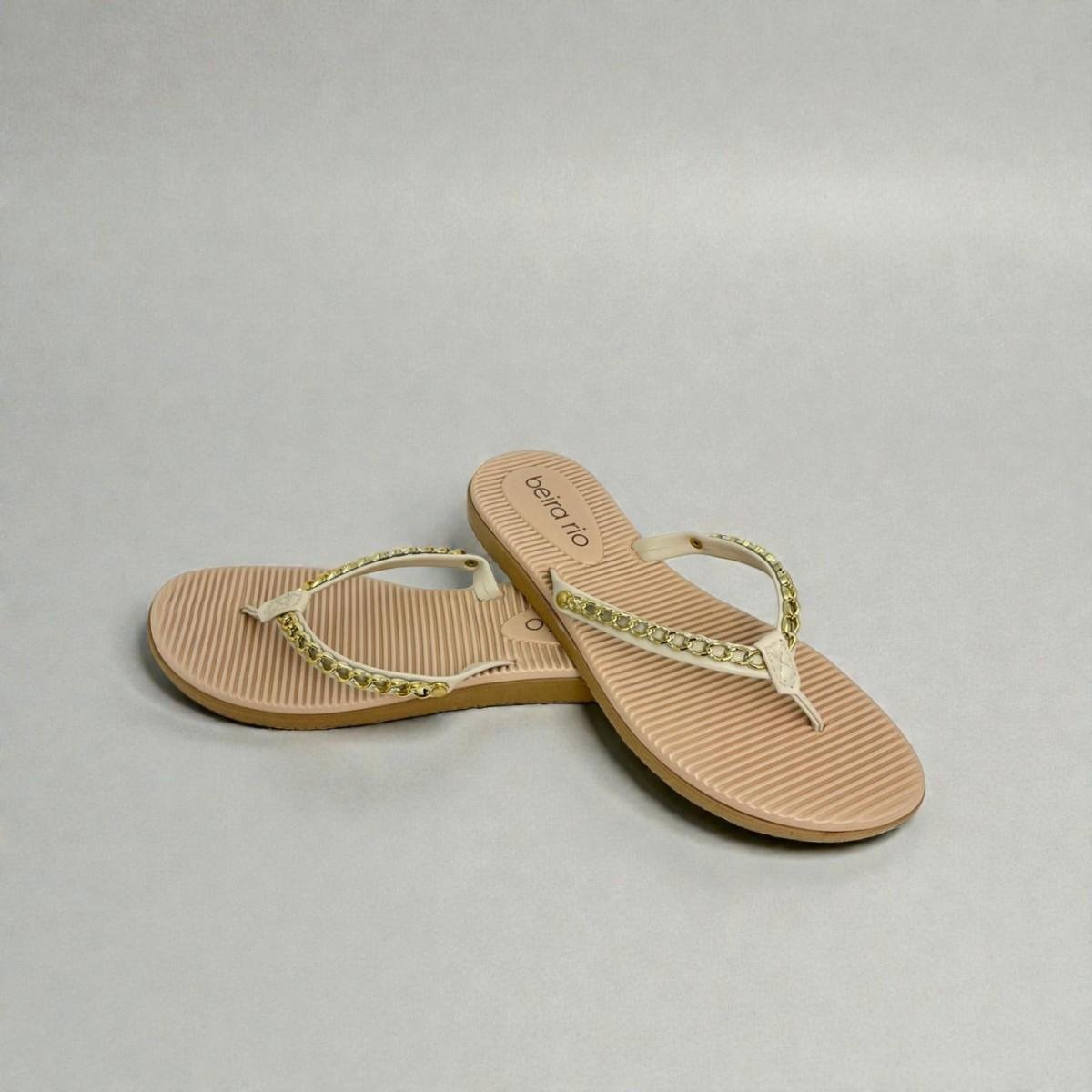 Tamanco Feminino Beira Rio Napa Turim Super Conforto Off White/Dourado 4