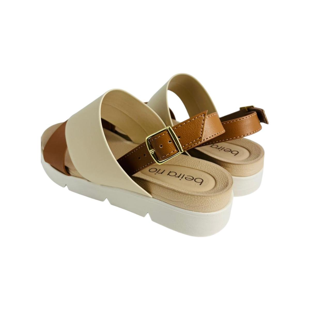 Sandália Feminina Beira Rio Casual Estilosa Creme/Camel 3
