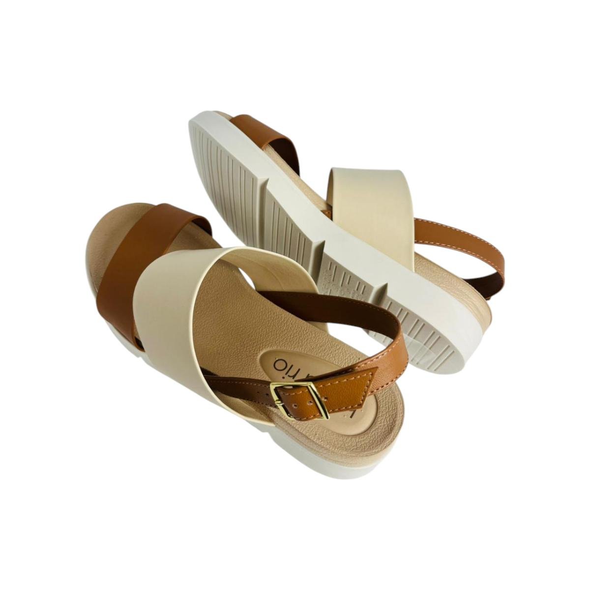 Sandália Feminina Beira Rio Casual Estilosa Creme/Camel 5