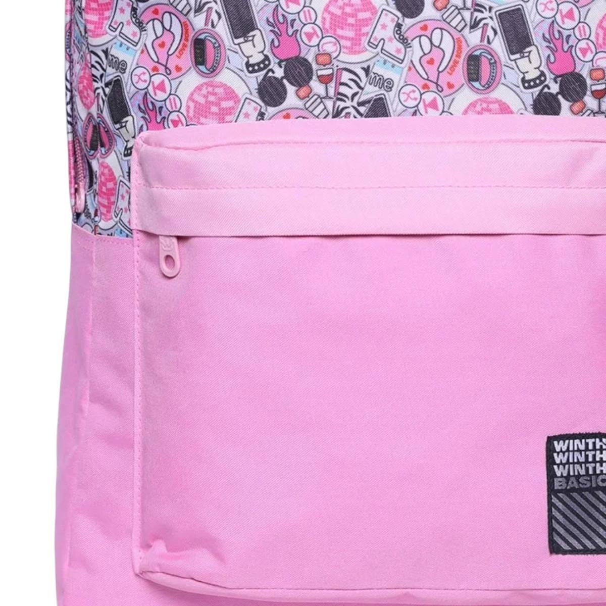 Mochila Basic Stiker Wincy em Poliéster Winth Rosa 3