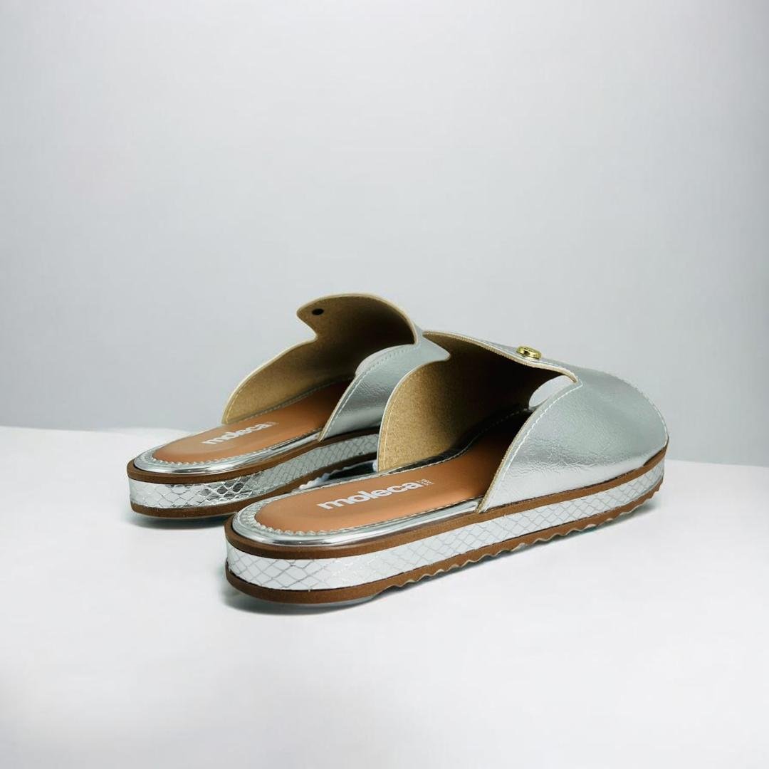 Tamanco Chinelo Moleca Slide Metalizado Dourado Feminino Prata 5