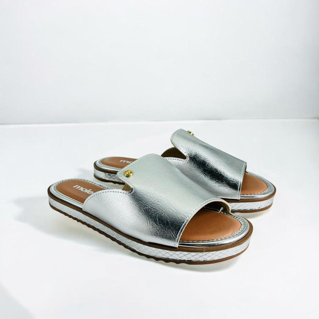 Tamanco Chinelo Moleca Slide Metalizado Dourado Feminino Prata 6
