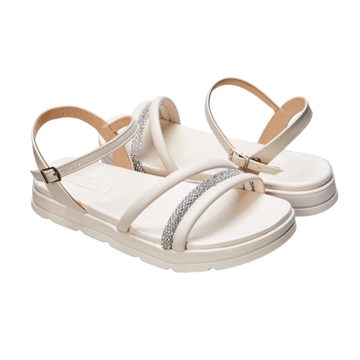 Sandália Moleca Feminina Napa Liso com Tira em brilho Branco 3
