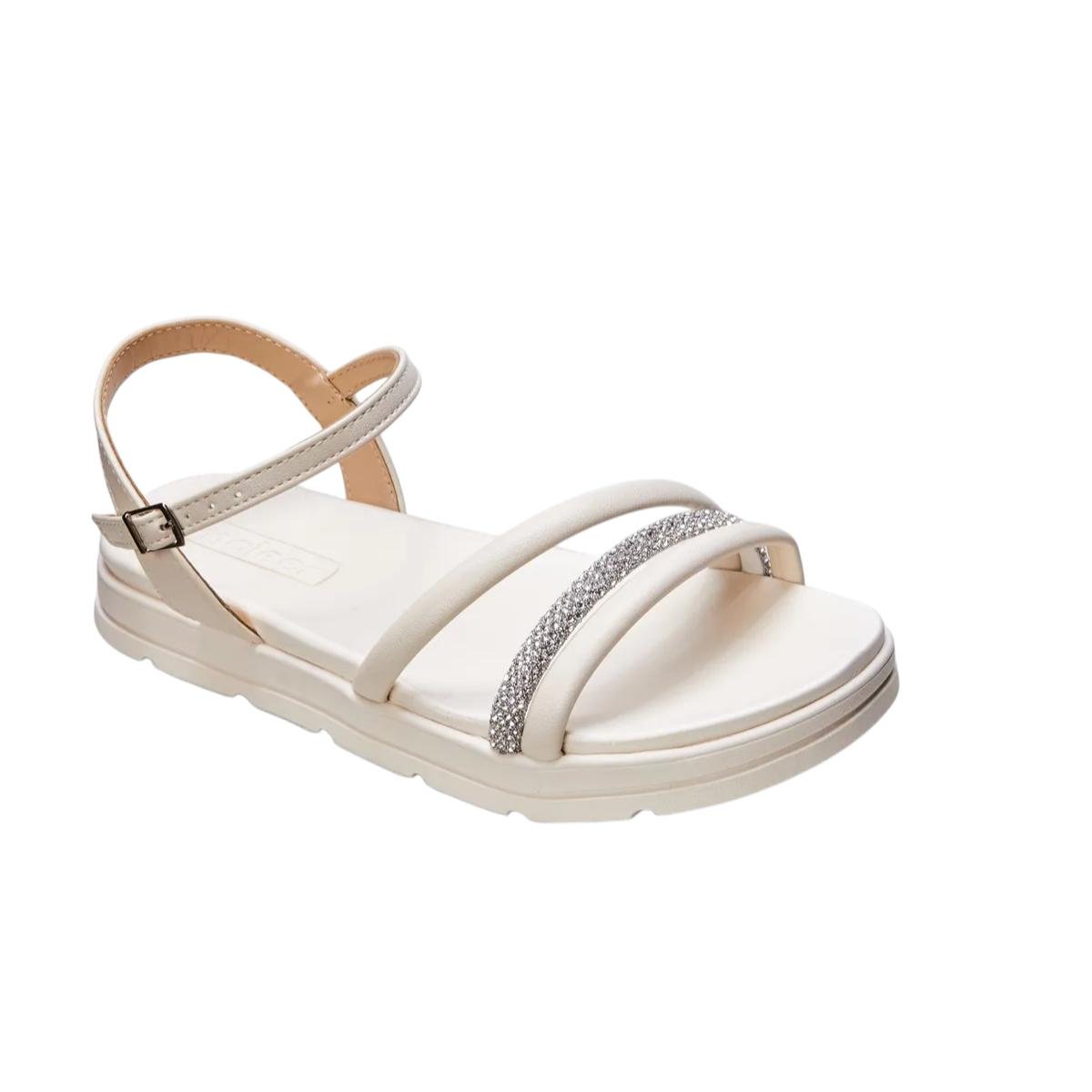 Sandália Moleca Feminina Napa Liso com Tira em brilho Branco 4