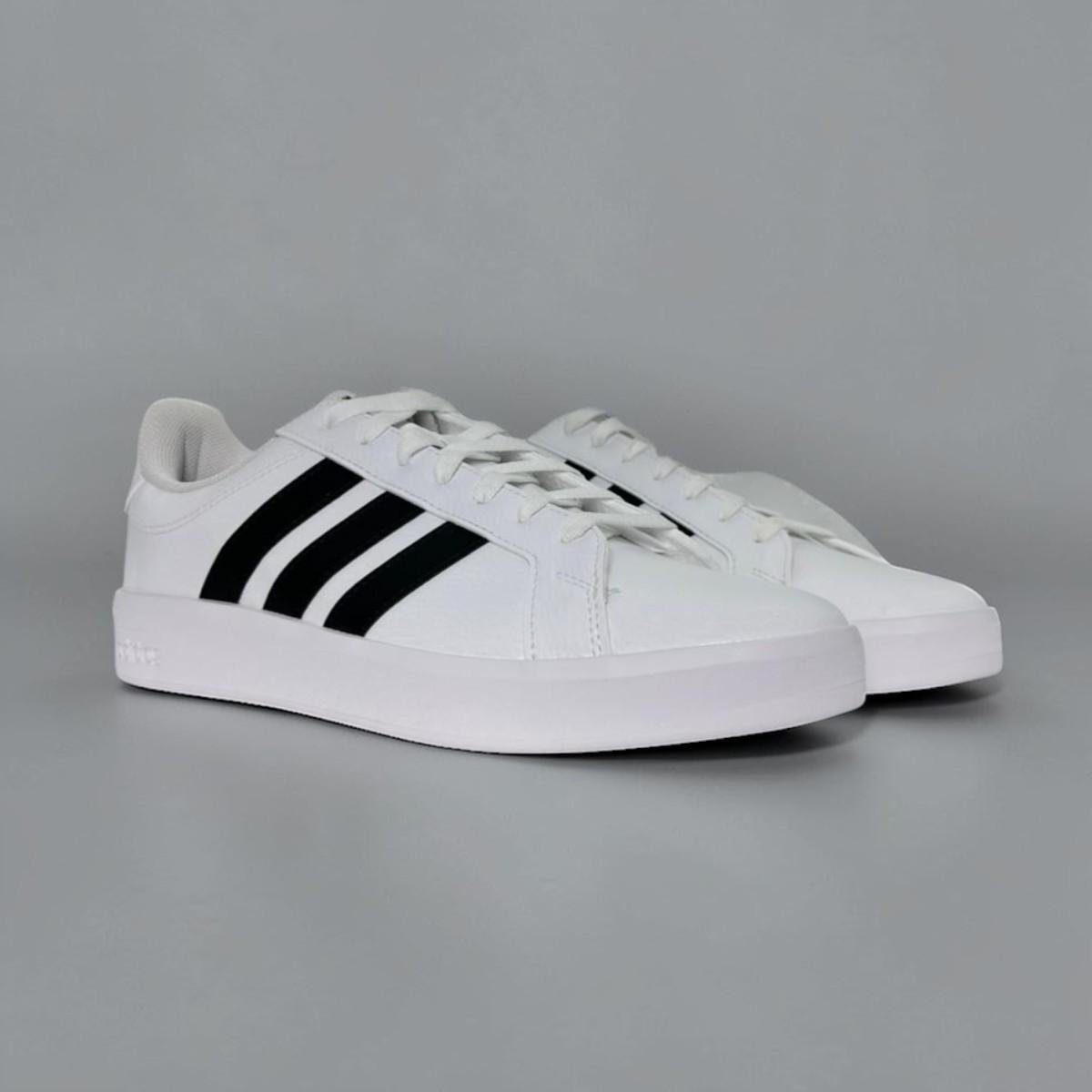 Tênis Adidas Grand Court Base 3.0 Feminino KJ7809 Branco e Preto Branco/Preto 3