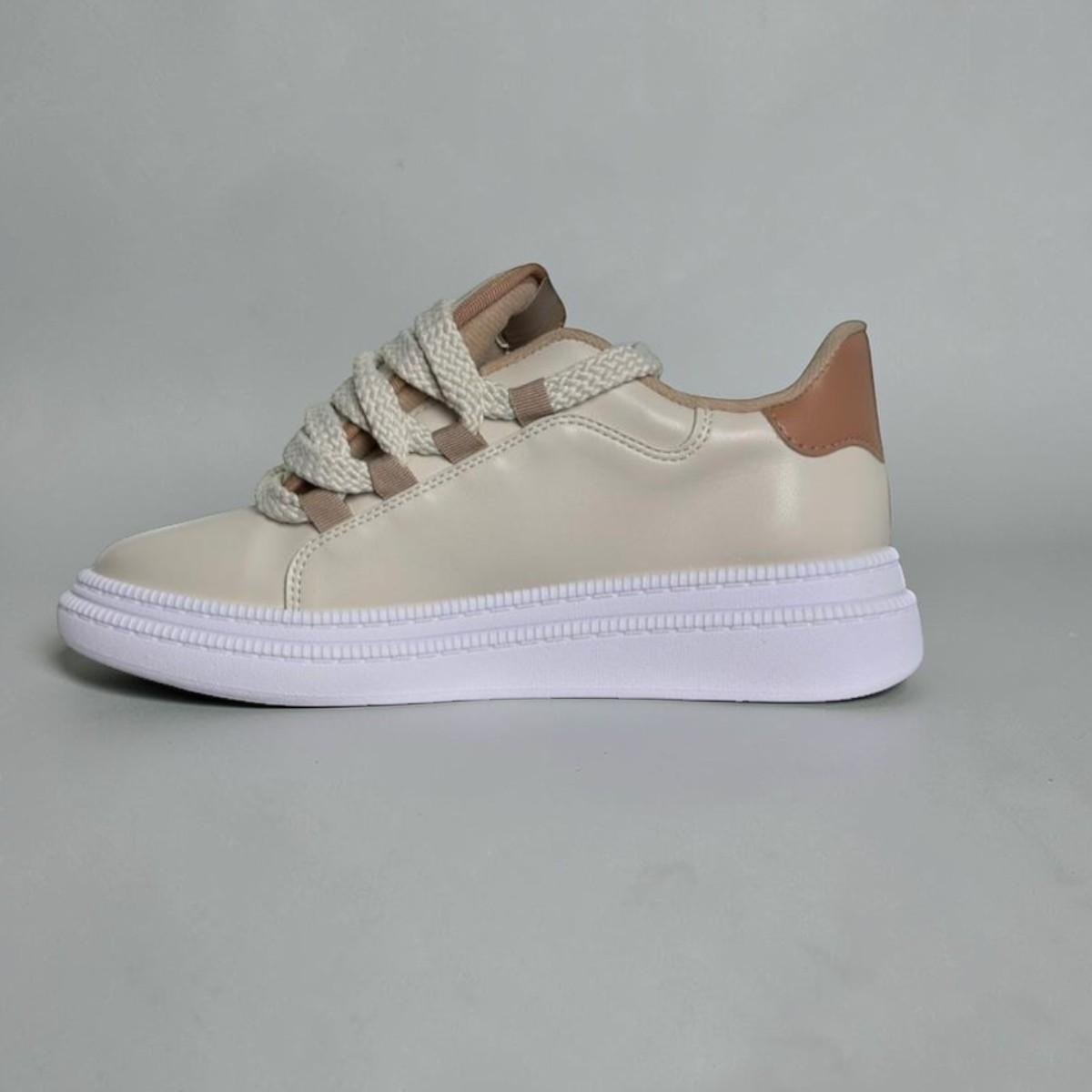 Tênis Moleca Napa Pele Stretch Casual Bege 2