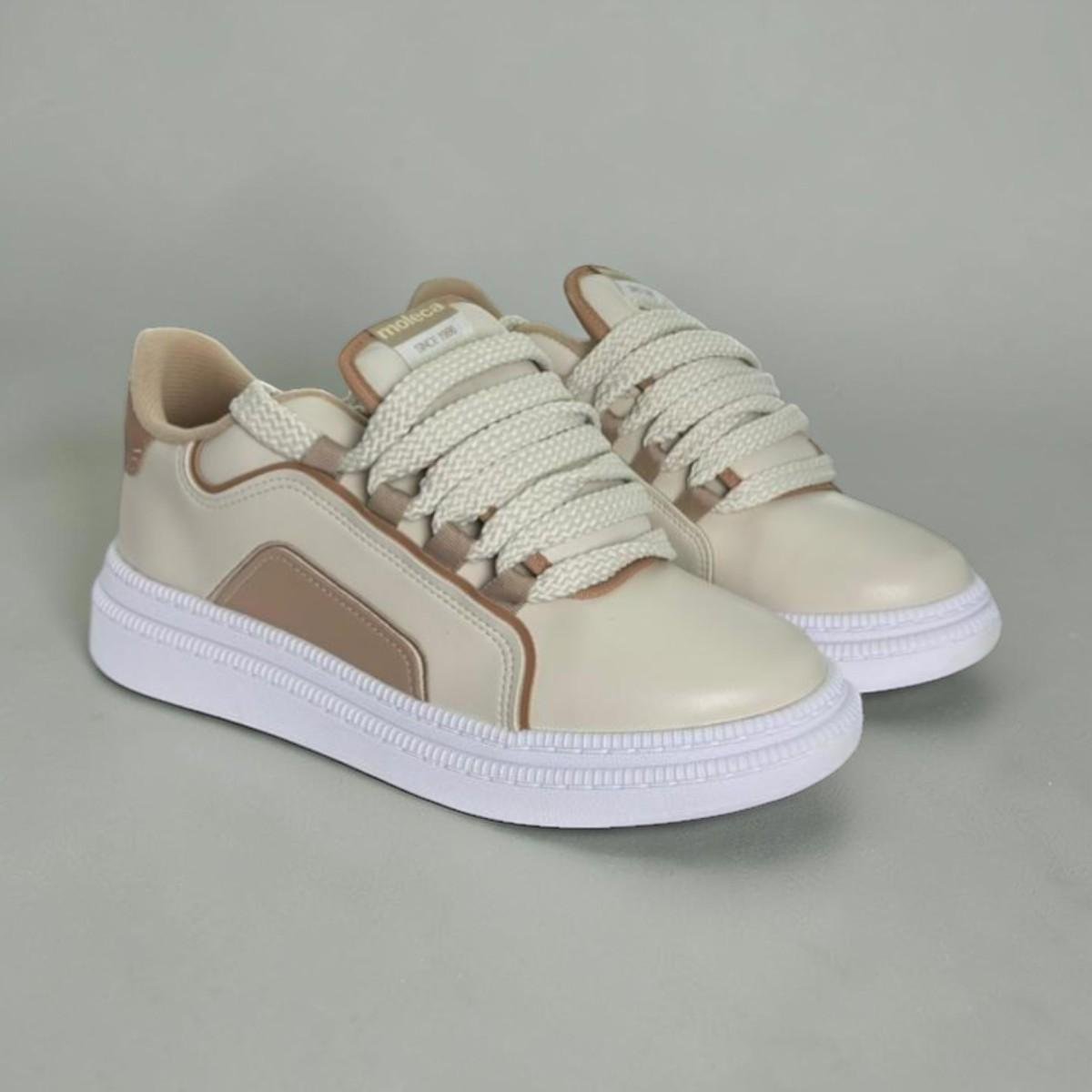 Tênis Moleca Napa Pele Stretch Casual Bege 3