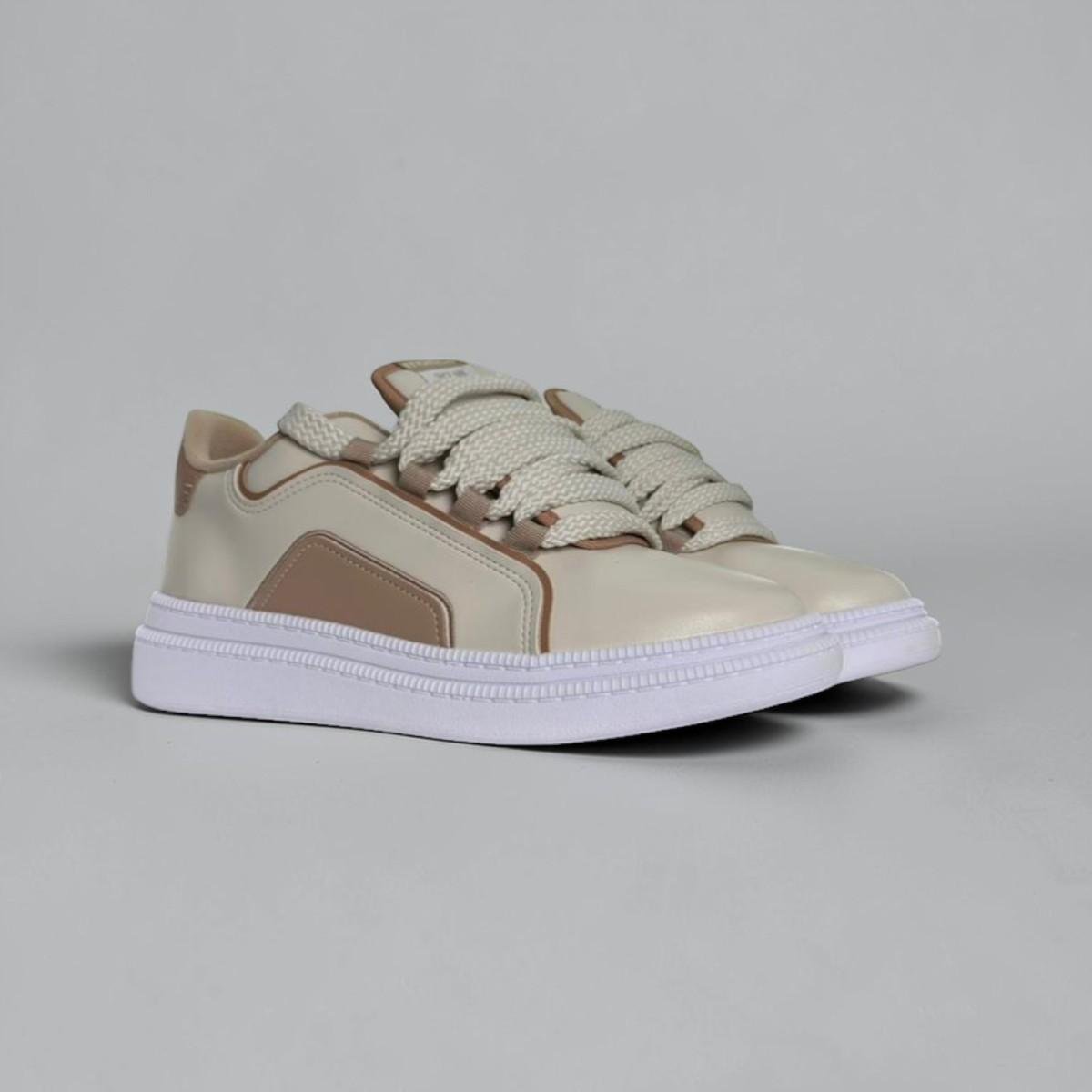 Tênis Moleca Napa Pele Stretch Casual Bege 4