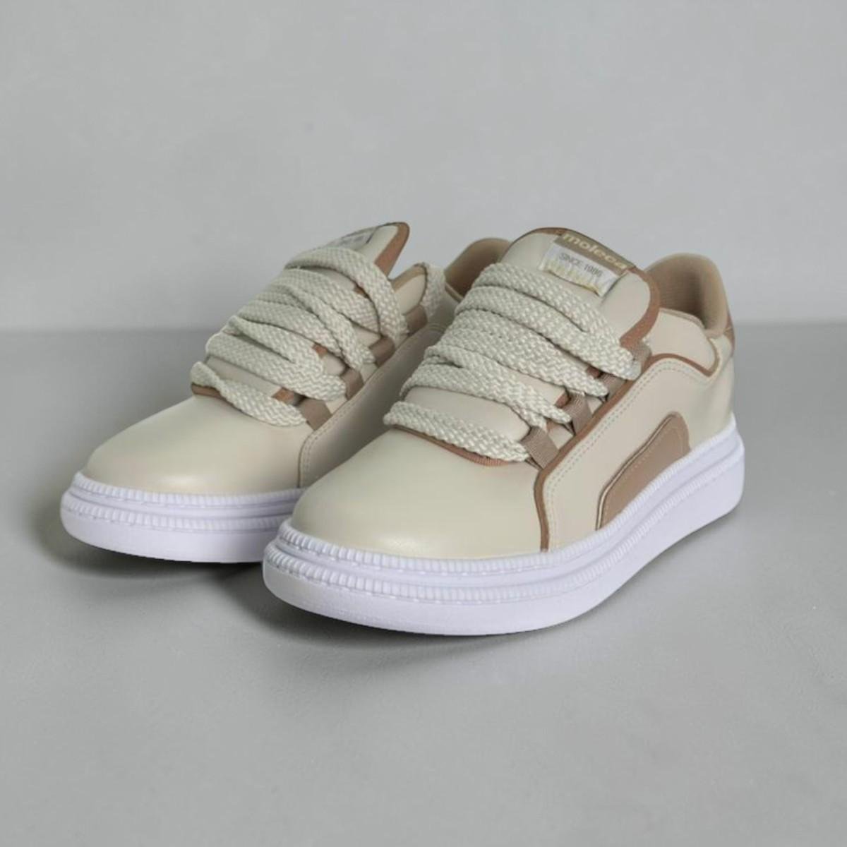 Tênis Moleca Napa Pele Stretch Casual Bege 5