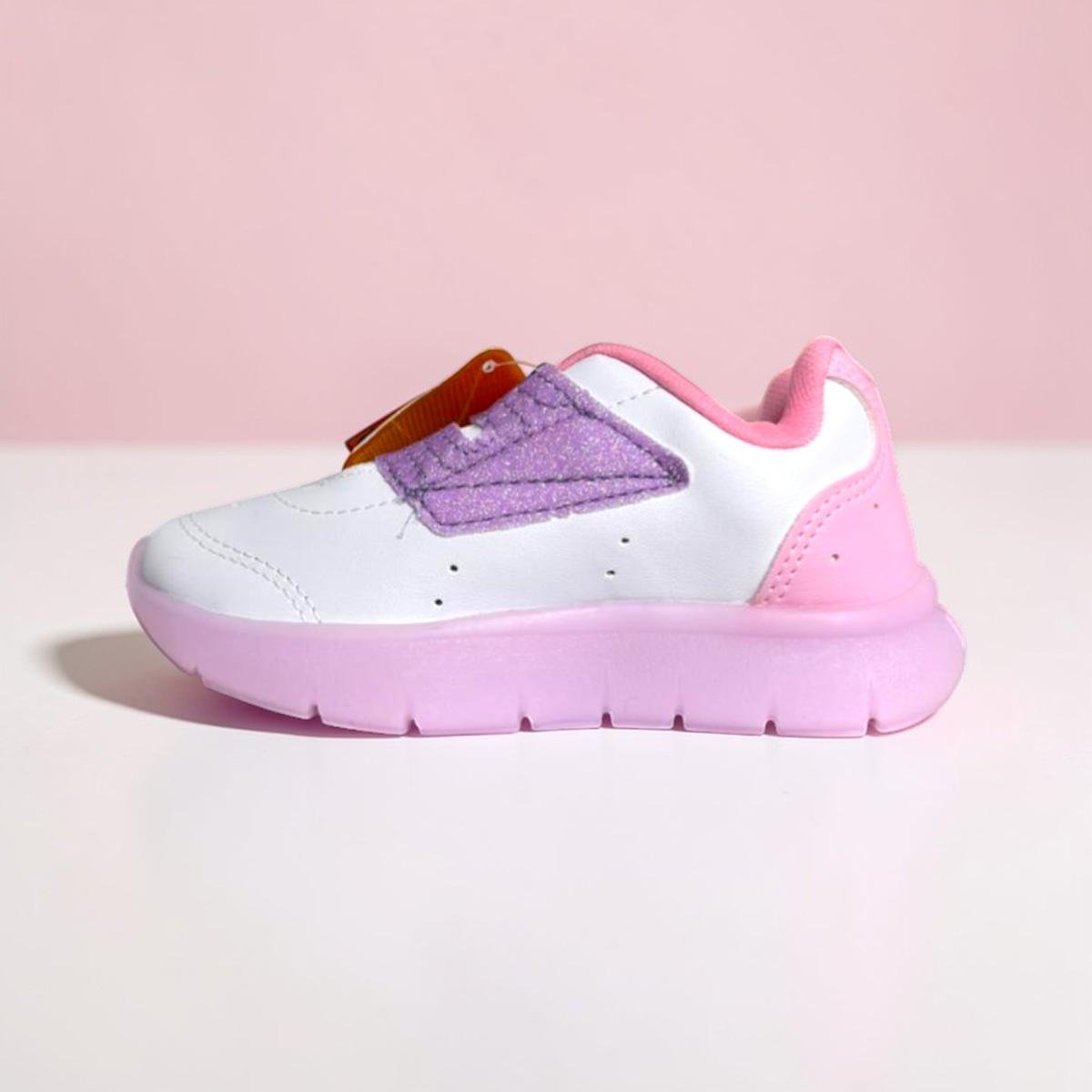 Tênis infantil kidy fechamento duplo prático flexível Branco/Lilás 2