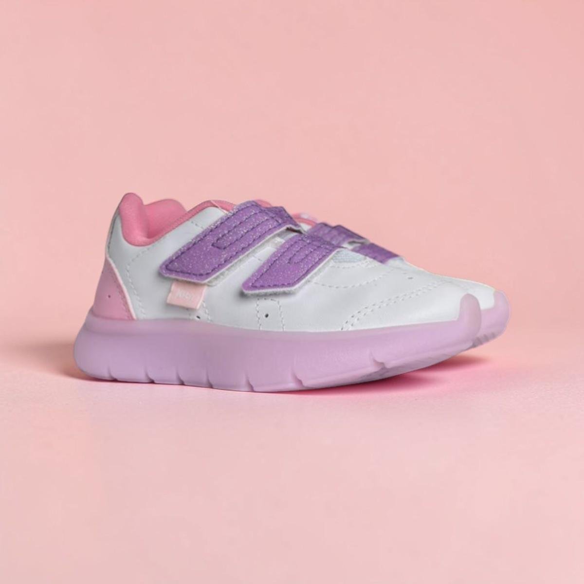 Tênis infantil kidy fechamento duplo prático flexível Branco/Lilás 5