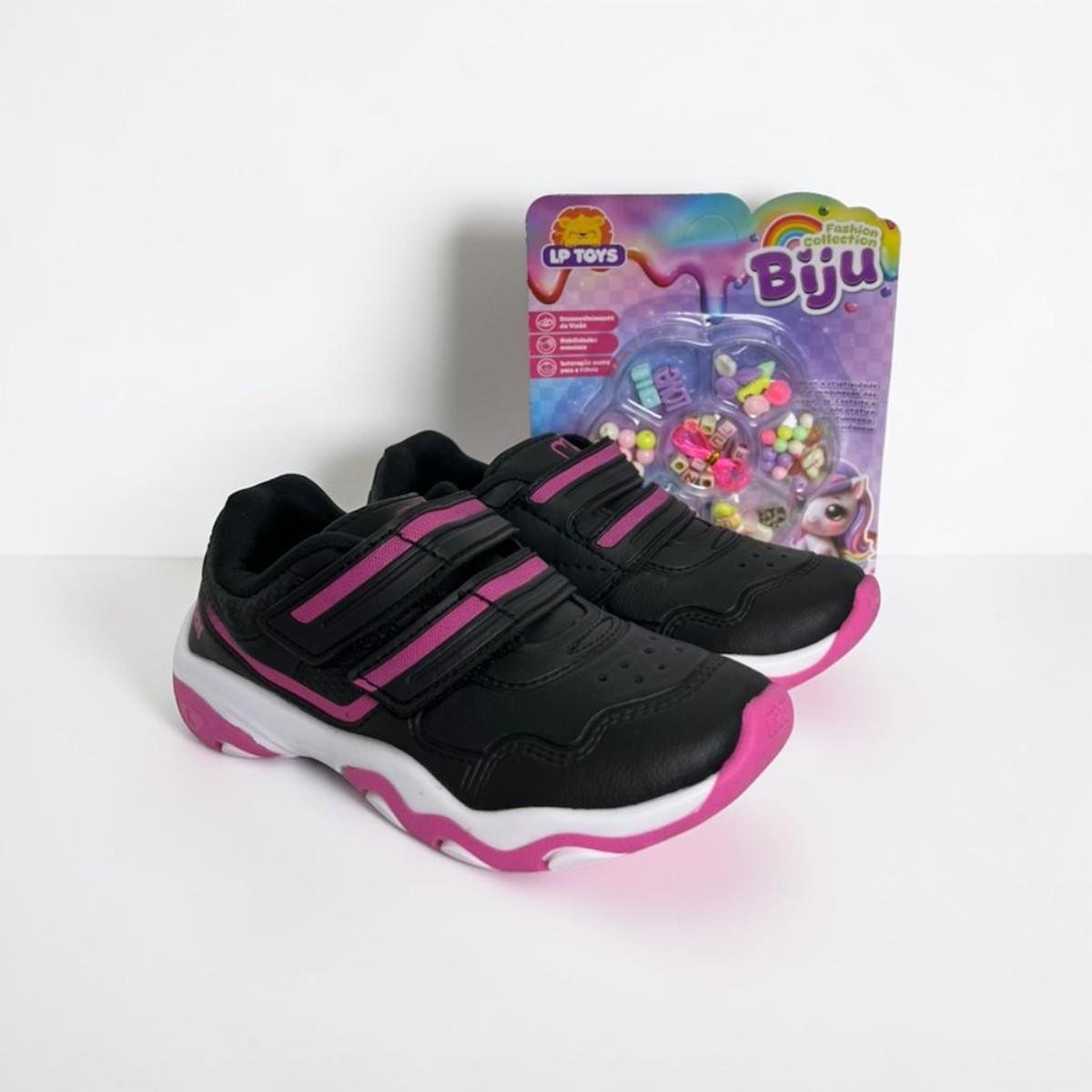 Tênis Infantil Kidy Play Menina Rosa Com Tira Aderente Preto 2